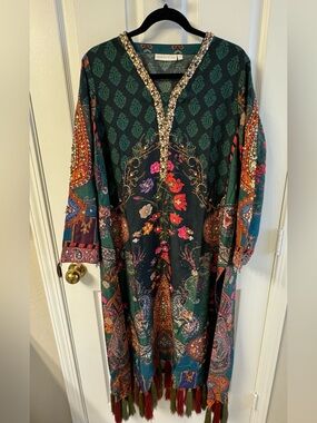 AMMARA KHAN Dark Green Embellished Floral KAFTAN